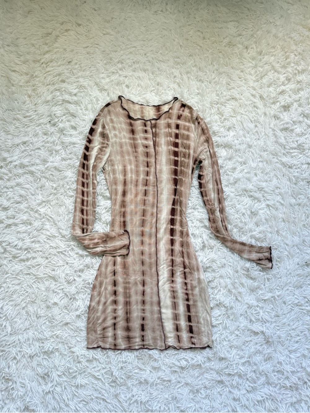 SHEIN Taupe Brown Tie-Dye Long Sleeve Mini Dress